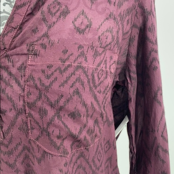 Side Stitch Womens Tencel Printed Blouse wine/black Aztec print bell sleeve - Picture 6 of 12